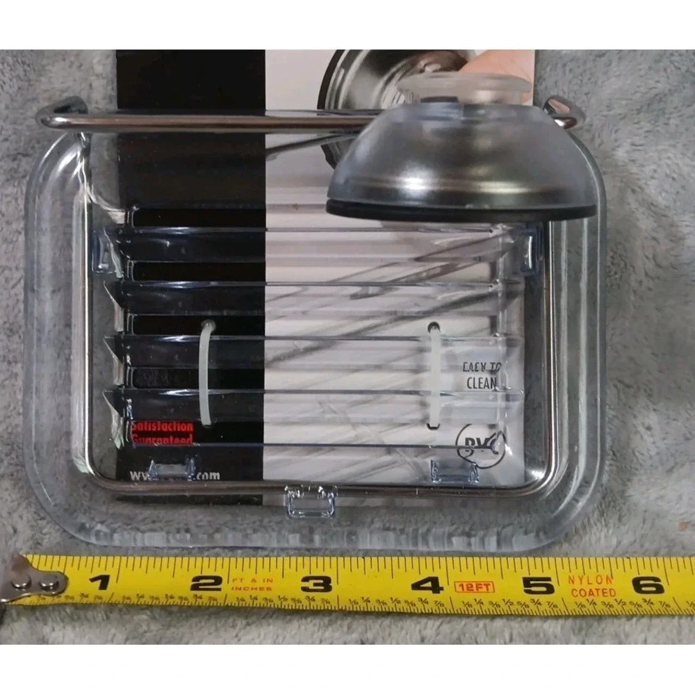 OXO Stronghold Suction Soap Dish Stainless Steel Plastic Shower Caddy‎ Clear
